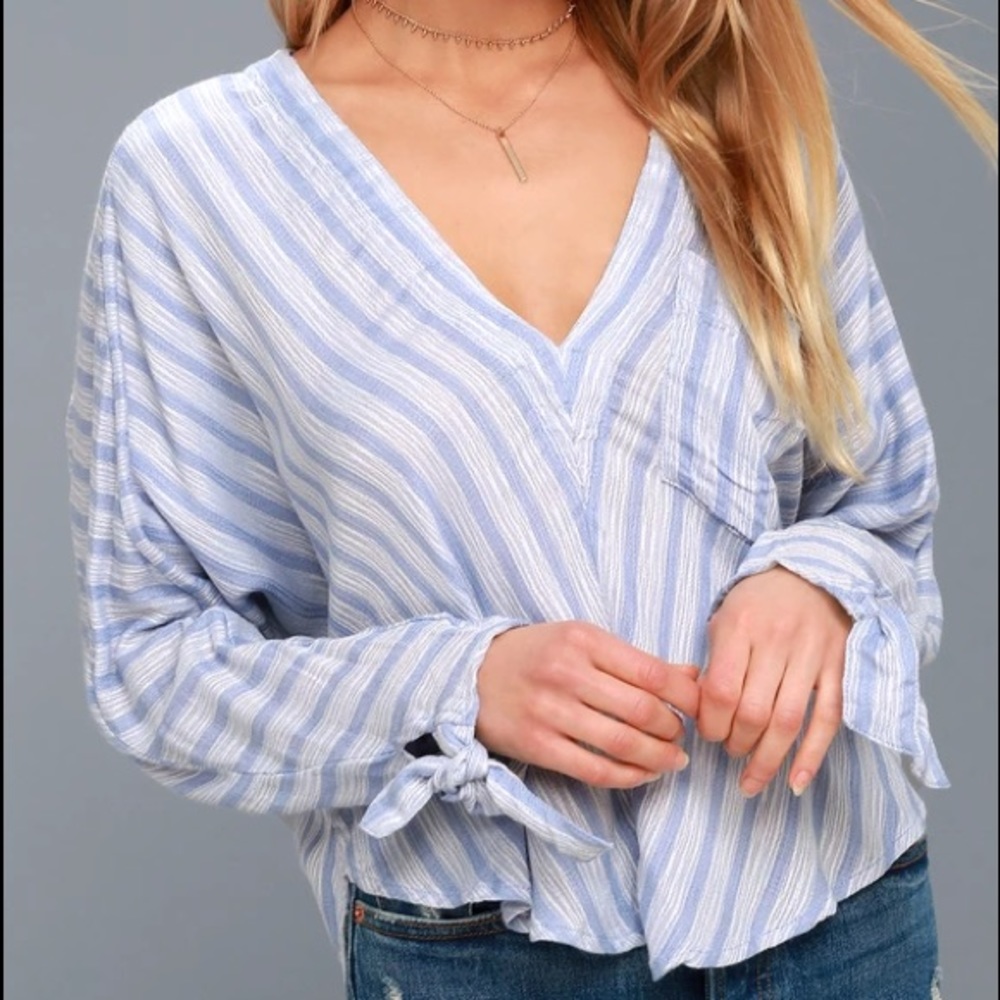 free people blue and white top